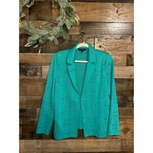 Ming Wang Ming Wang Burnout Knit Open-Front Jacket in Turquoise, size L